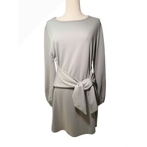 Pretty Garde Women's Grey Long Sleeve Tie Waist A-Line 3/4” Sleeve Dress Size M